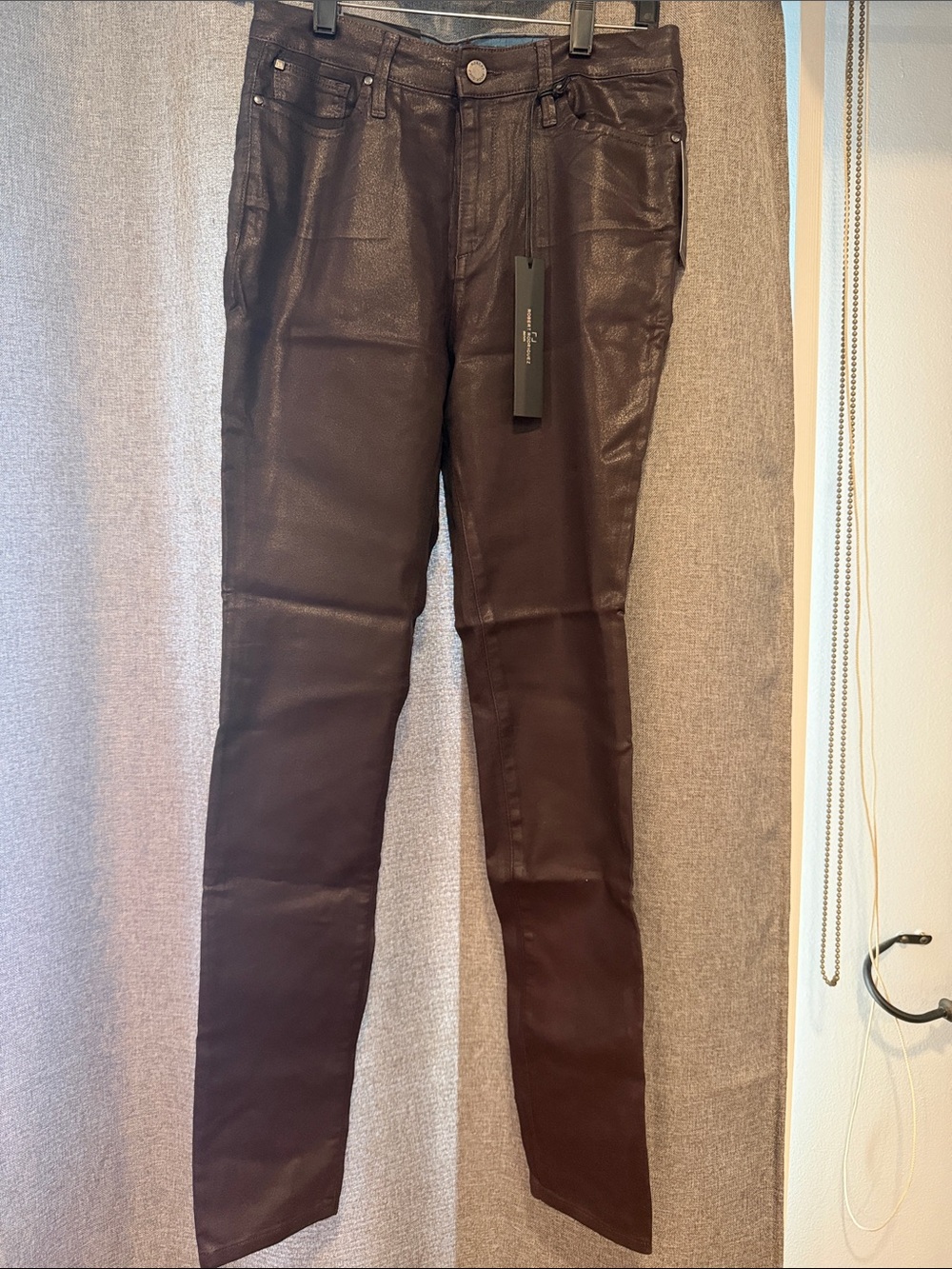 NWT Robert Rodriguez Wax Coated Skinny Pants in Deep Brown sz 29